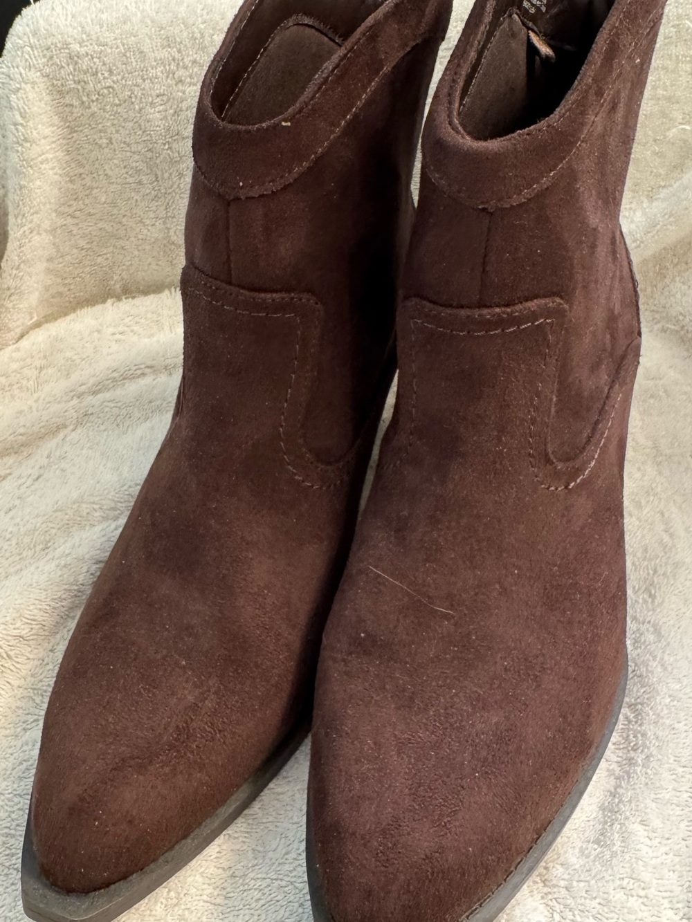 Time and Tru Dark Brown Suede Ankle Booties